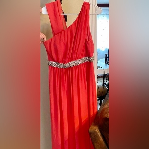 Bright Coral One Shoulder Prom Dress - Ally’s Collection - Picture 3 of 6